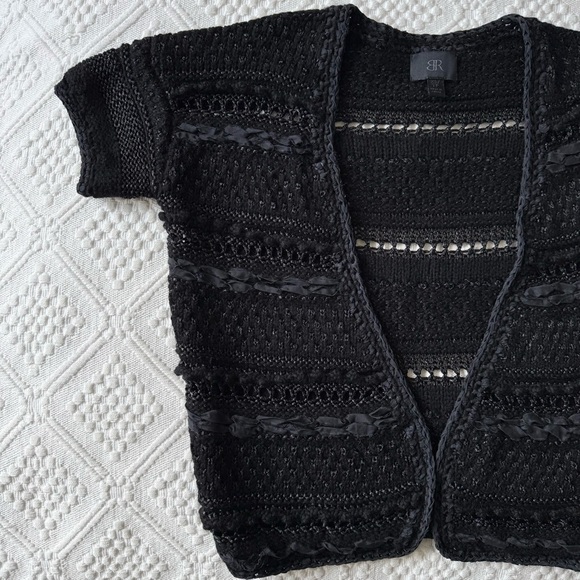 Banana Republic Black Open-Knit Shortsleeved Sweater Cardigan, wool silk, XS - Picture 10 of 10